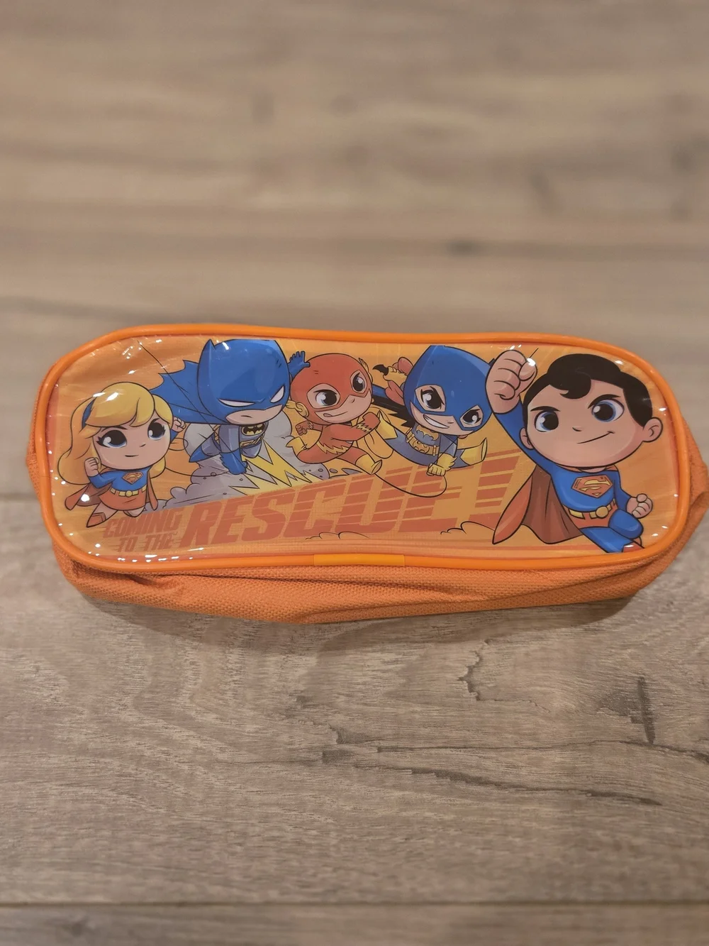 NWOT DC Super Friends Zipper Pencil Pouch Orange Justice League Boys Girls